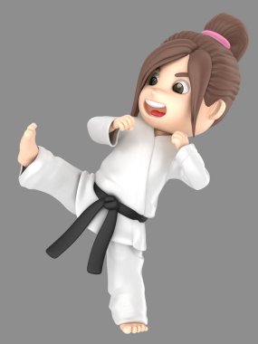 bir kız karate yapıyor kimono içinde 3D çizimi