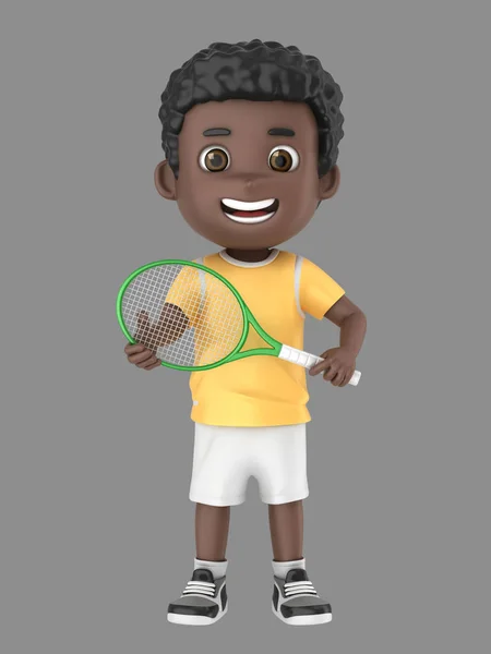 Illustration Afrikansk Amerikansk Pojke Tennis Uniform Holding Ett Racket — Stockfoto