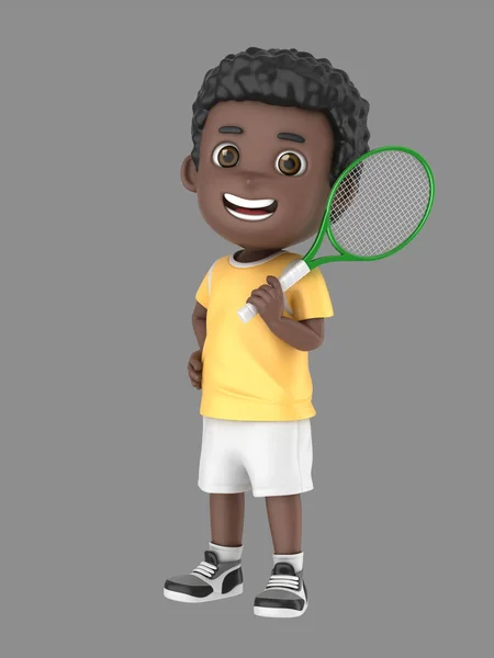 Illustration Afrikansk Amerikansk Pojke Tennis Uniform Holding Ett Racket — Stockfoto