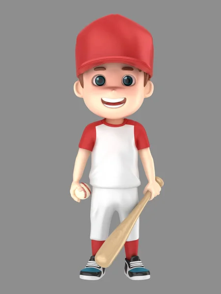 Illustration Pojke Baseball Uniform Håller Fladdermus — Stockfoto