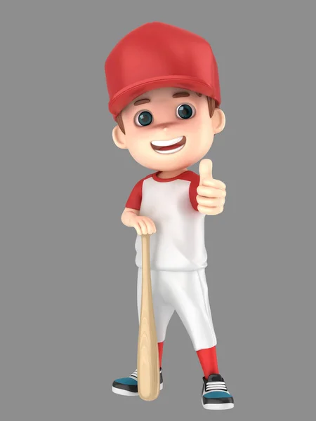 Ілюстрація Хлопчика Бейсбольній Формі Тримає Кажана Показує Великі Пальці Вгору — стокове фото