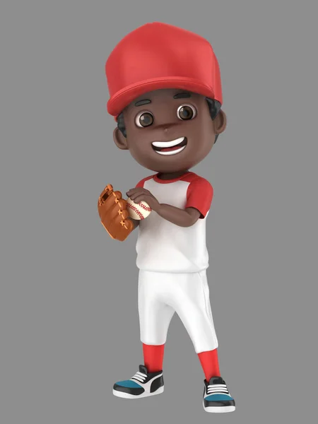 Ilustração Menino Afro Americano Uniforme Beisebol — Fotografia de Stock