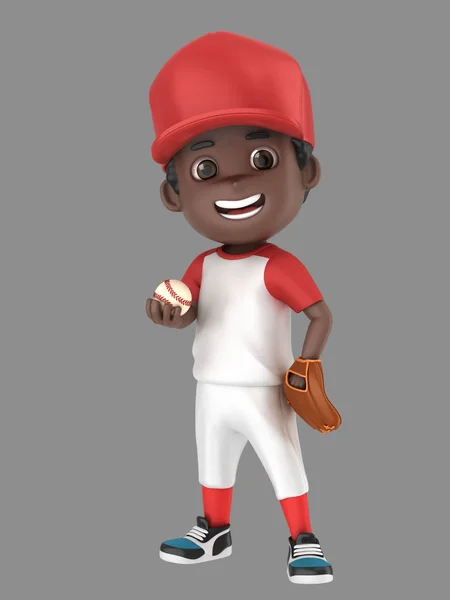 野球制服でアフリカ系アメリカ人の少年の イラストレーション — ストック写真