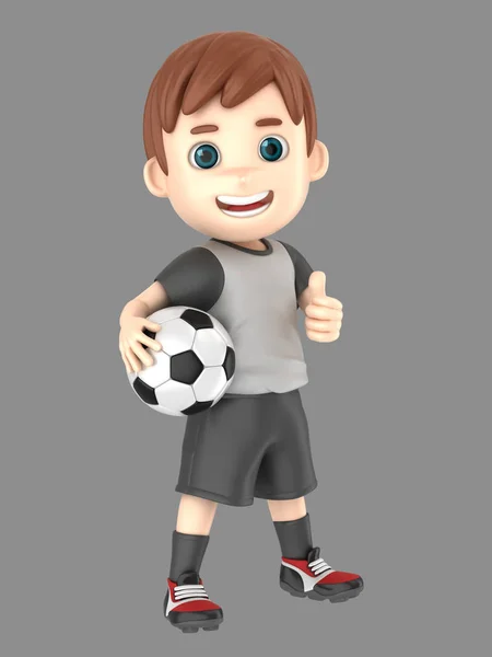 一个男孩在足球制服上的插图显示竖起大拇指标志 — 图库照片