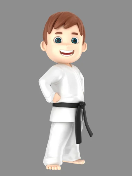 Illustratie Van Een Jongen Kimono Karate Doen — Stockfoto