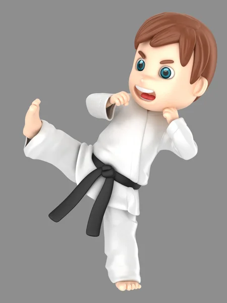 Illustration Pojke Kimono Gör Karate — Stockfoto
