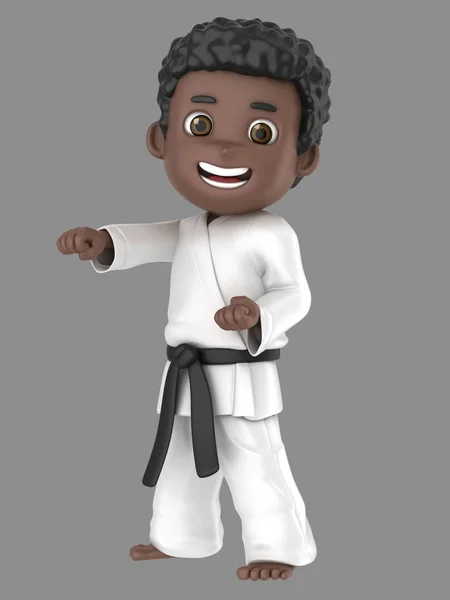 Illustratie Van Een Jongen Kimono Karate Doen — Stockfoto