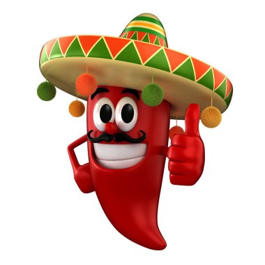 bir acılı Meksika kostüm giyen işareti Yaşasın gösterilen 3D render