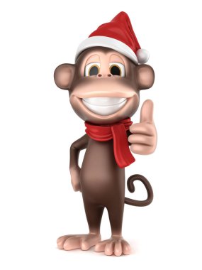 Noel şapka işareti Yaşasın bir maymun 3D render