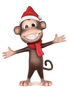 Noel şapka kolları açık olan bir maymun 3D render