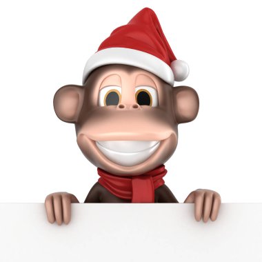 bir maymunun Noel şapkalı bir pano gösterilen 3D render
