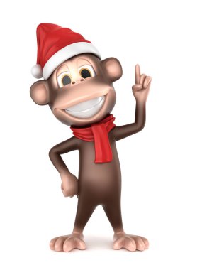 bir maymunun yukarıyı Noel şapkalı 3D render