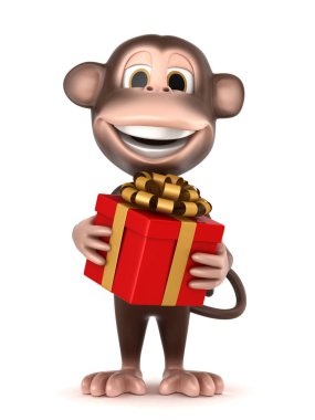 bir hediye kutusu tutarak bir maymunun 3D render