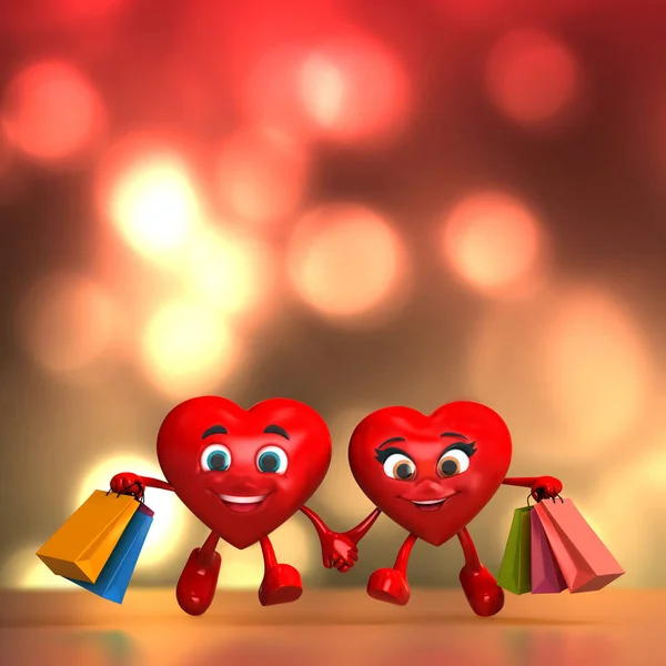 Renderizado Corazón Feliz Cogido Mano Mientras Camina Con Bolsas Compras —  Fotos de Stock