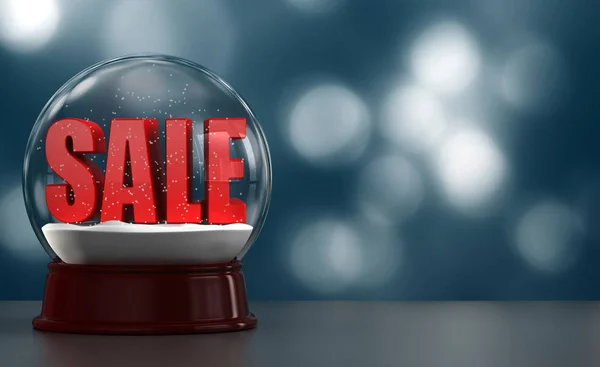 3D render of the word SALE inside an snow globe