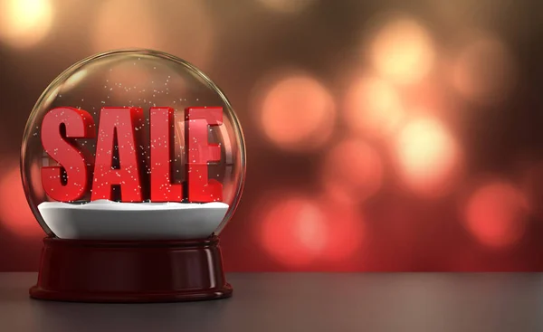 3D render of the word SALE inside an snow globe