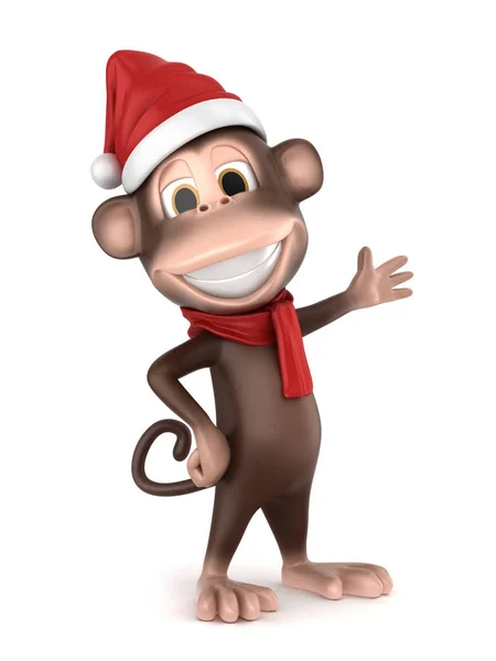 クリスマス帽子を提示猿の レンダリング — ストック写真