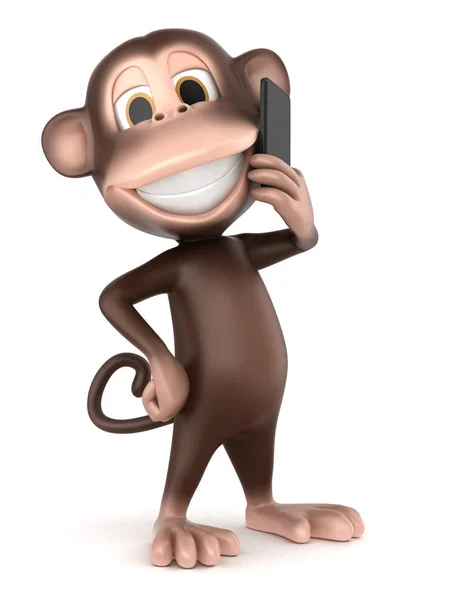 Renderização Macaco Segurando Telefone Celular Fazendo Uma Chamada — Fotografia de Stock
