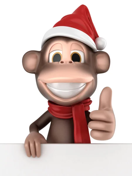 のレンダリングを示す猿の親指サンタの帽子で 空白板 — ストック写真