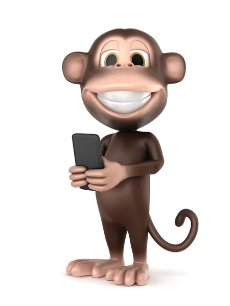 Renderização Macaco Segurando Telefone Celular — Fotografia de Stock