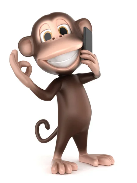 Renderização Macaco Segurando Telefone Celular Mostrando Sinal Fazendo Uma Chamada — Fotografia de Stock