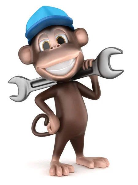 Render Mechanic Monkey Big Wrench — Stock Photo, Image