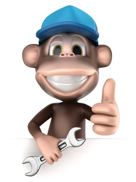 Render Mechanik Małpy Wielki Klucz Podczas Pokazywania Kciuk Górę Znak — Zdjęcie stockowe