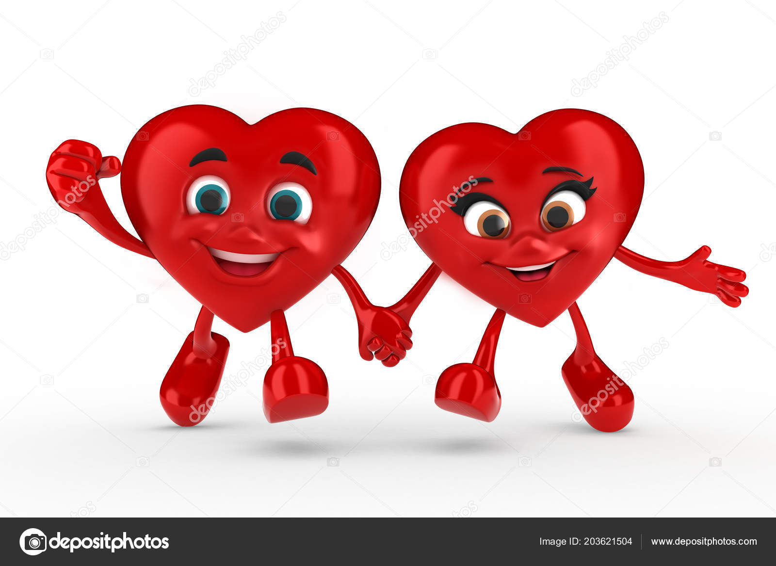 Render Happy Hearts Holding Hands While Walking Stock Illustration