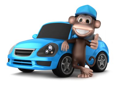 3D render işareti Yaşasın gösterilen bir makinist maymun Holding