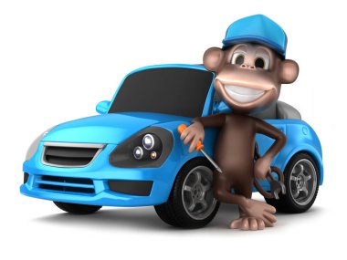 bir tornavida tutan bir makinist maymunun 3D render