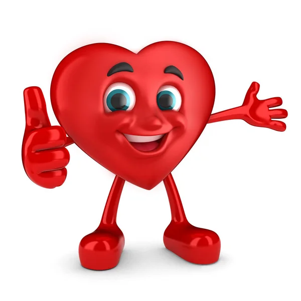 Render Happy Heart Showing Thumbs — Stock Photo, Image