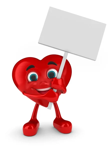 Render Happy Heart Holding Placard — Stock Photo, Image