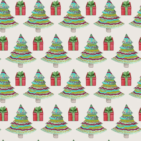 シームレスな水彩クリスマスパターンのデザイン — ストック写真