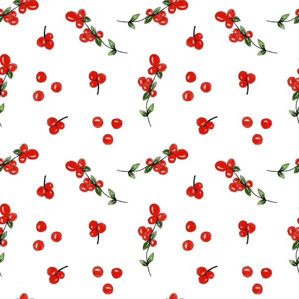 Seamless watercolor red berries pattern — Stock Photo, Image