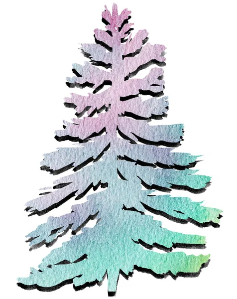 水彩木のシルエットイラスト,冬のデザイン — ストック写真