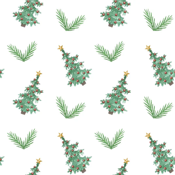 シームレスな水彩クリスマスと新年のパターンデザイン — ストック写真