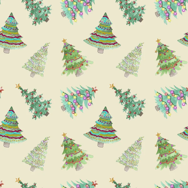 シームレスな水彩クリスマスと新年のパターンデザイン — ストック写真