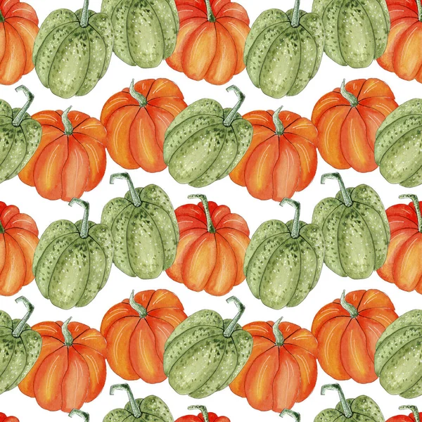 Modello Zucca Acquerello Zucca Verde Arancione Sfondo Zucca Carta Digitale — Foto Stock