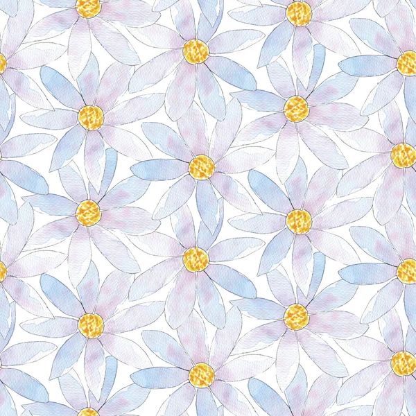 Patrón floral de acuarela sin costuras, diseño de flores de margarita. —  Fotos de Stock