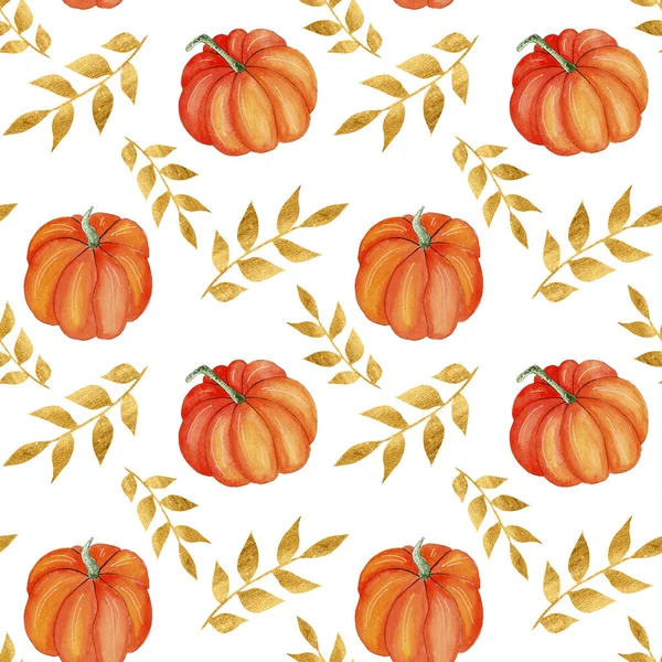 Seamless watercolor pumpkin pattern design. — Stock Photo, Image