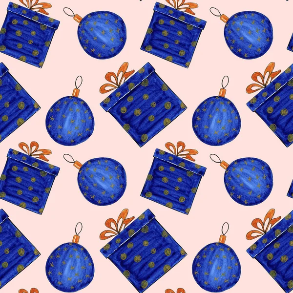 Watercolor Merry Christmas and Happy New Year Pattern.