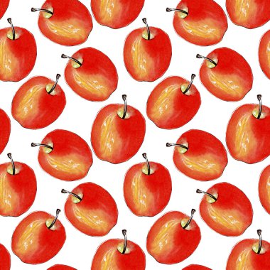 Beyaz arkaplanda izole edilmiş suluboya elma deseni.