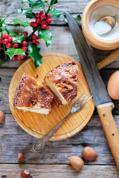 Homemade Almond Sponge Cake Rustic Background — Stock Photo, Image