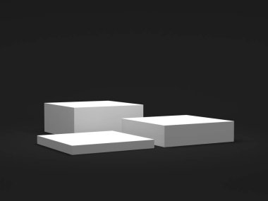 Gösteri için 8K Ürün Vitrini. 3D görüntüleme. Podyum tarzı. Siyah ve beyaz.