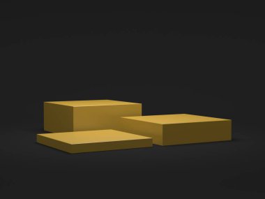 Gösteri için 8K Ürün Vitrini. 3D görüntüleme. Podyum tarzı. Siyah ve Sarı.