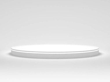 Gösteri için 8K Ürün Vitrini. 3D görüntüleme. İnce ışıklı bir podyum tarzı. Tek Renk