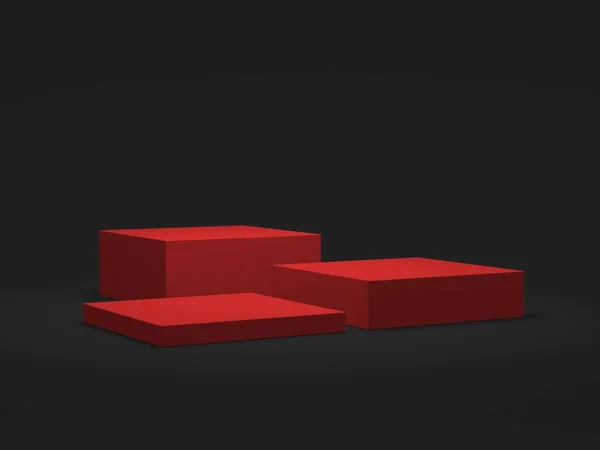 8Kデモディスプレイ用製品ショーケース 3Dレンダリング ボックスポディウムスタイル 黒と赤 — ストック写真