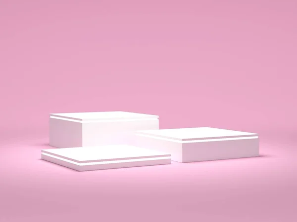 8Kデモディスプレイ用製品ショーケース 3Dレンダリング 薄い光でボックス表彰台スタイル ピンクと白 — ストック写真