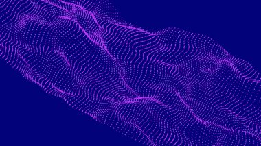 Puan dalgası. Dinamik dalgalı soyut bir arkaplan. Uzayda noktalar. 3d oluşturma