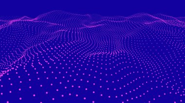 Puan dalgası. Dinamik dalgalı soyut bir arkaplan. Uzayda noktalar. 3d oluşturma.